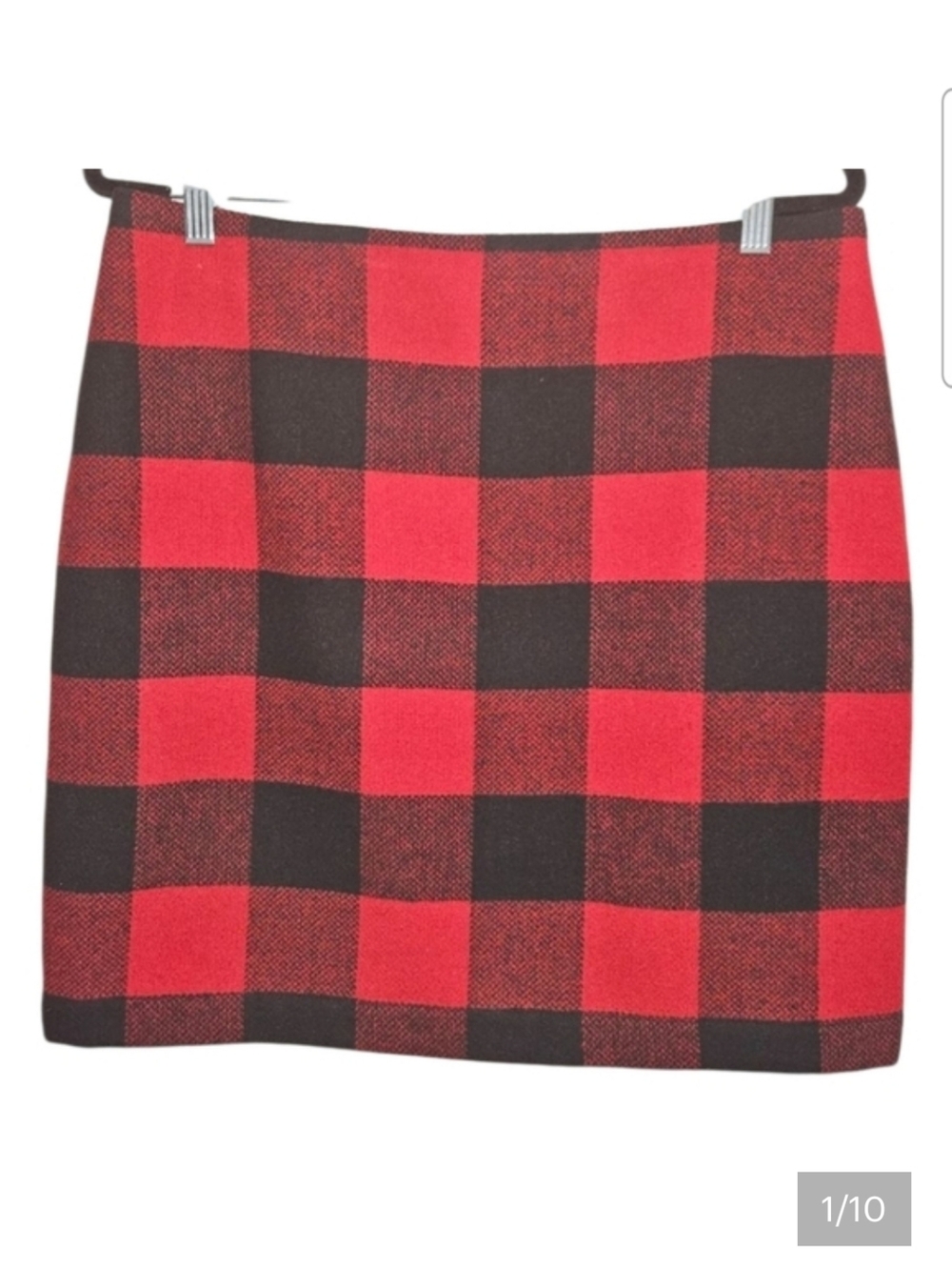 Boston Proper Skirt Women's Size 16 Red Black Plaid Tartan Wool Blend Preppy